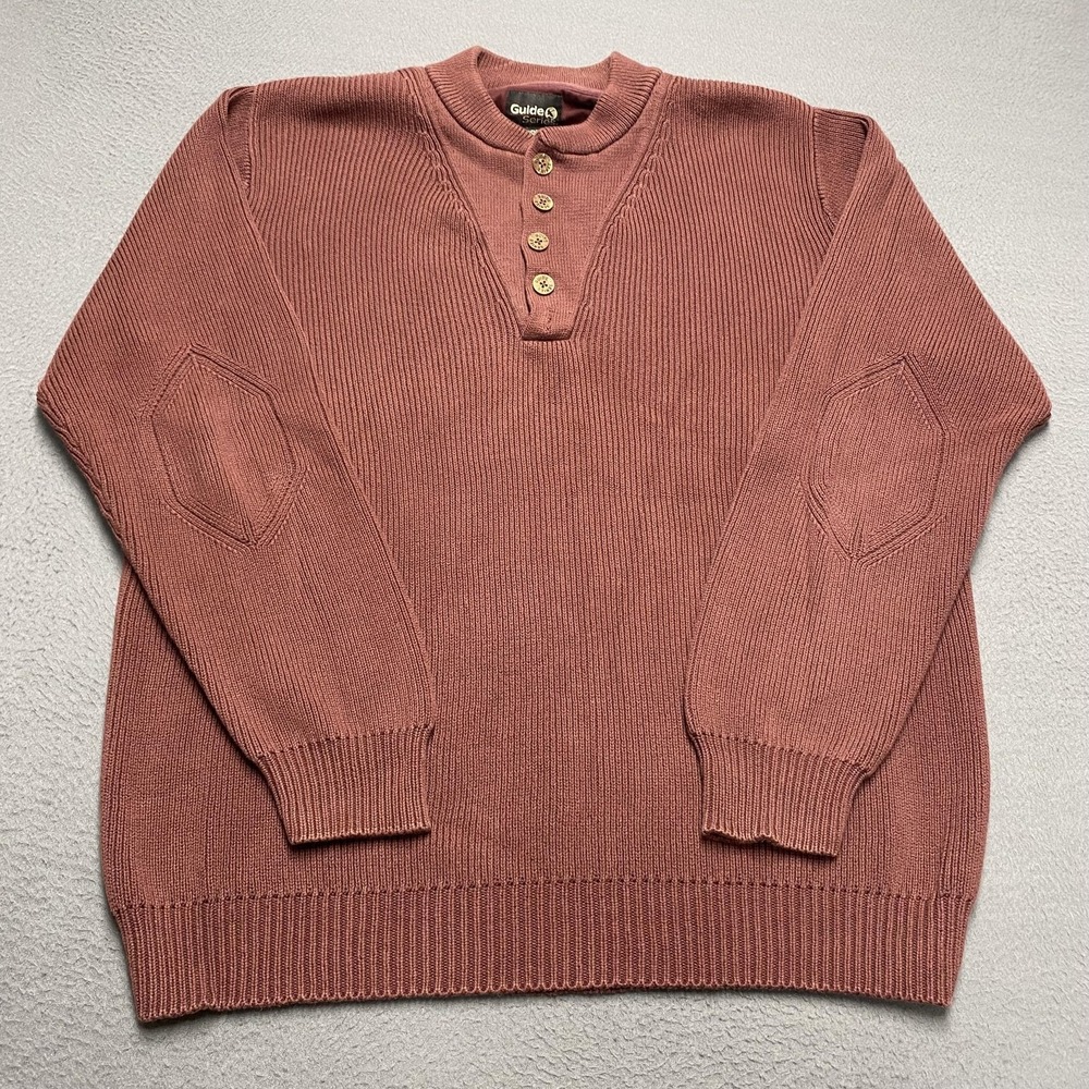Guide Series Sweater Mens XLT Red Henley Crew Neck Cotton Collarless‎ Pullover